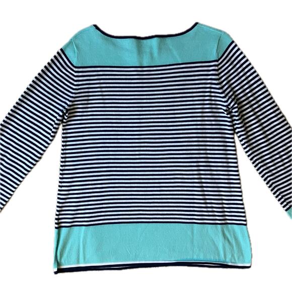 Blue striped colorblock long sleeve top, nautical coastal preppy light academia - Picture 4 of 7
